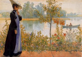 Carl Larsson : Late Summer, Karin By The Shore